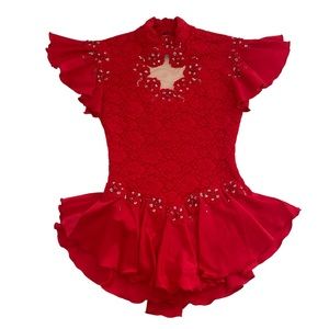Girls Red Sequin Skating Dress - Girls